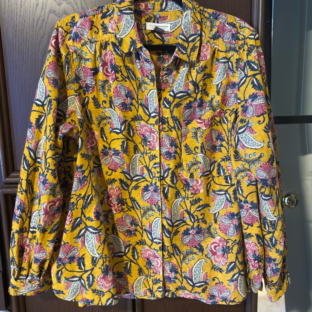 Pilcro Mustard Yellow and Navy Floral Print Top